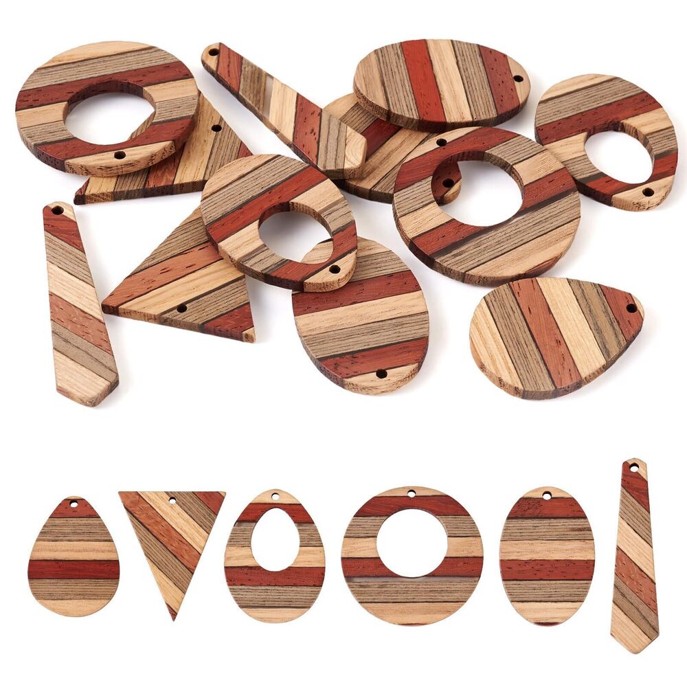 9767 Beadthoven 12pcs/6 Pairs Natural Wood Charms DIY Earrings Pendants